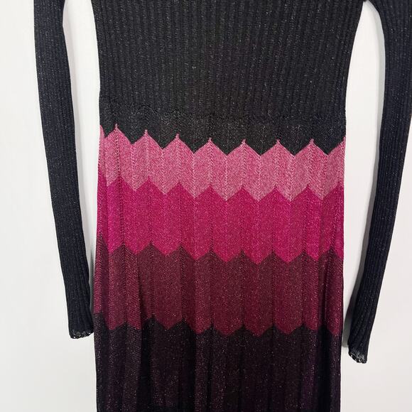 Laundry by Shelli Segal Small S Black Pink Striped Knit Long Sleeve Dress Scoop - Picture 4 of 8